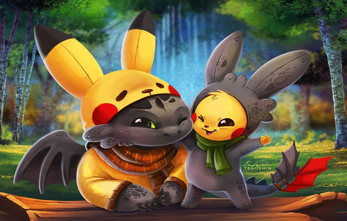 1332x850 Wallpaper kawaii, game, anime, cartoon, crossover, cosplay, Pokemon