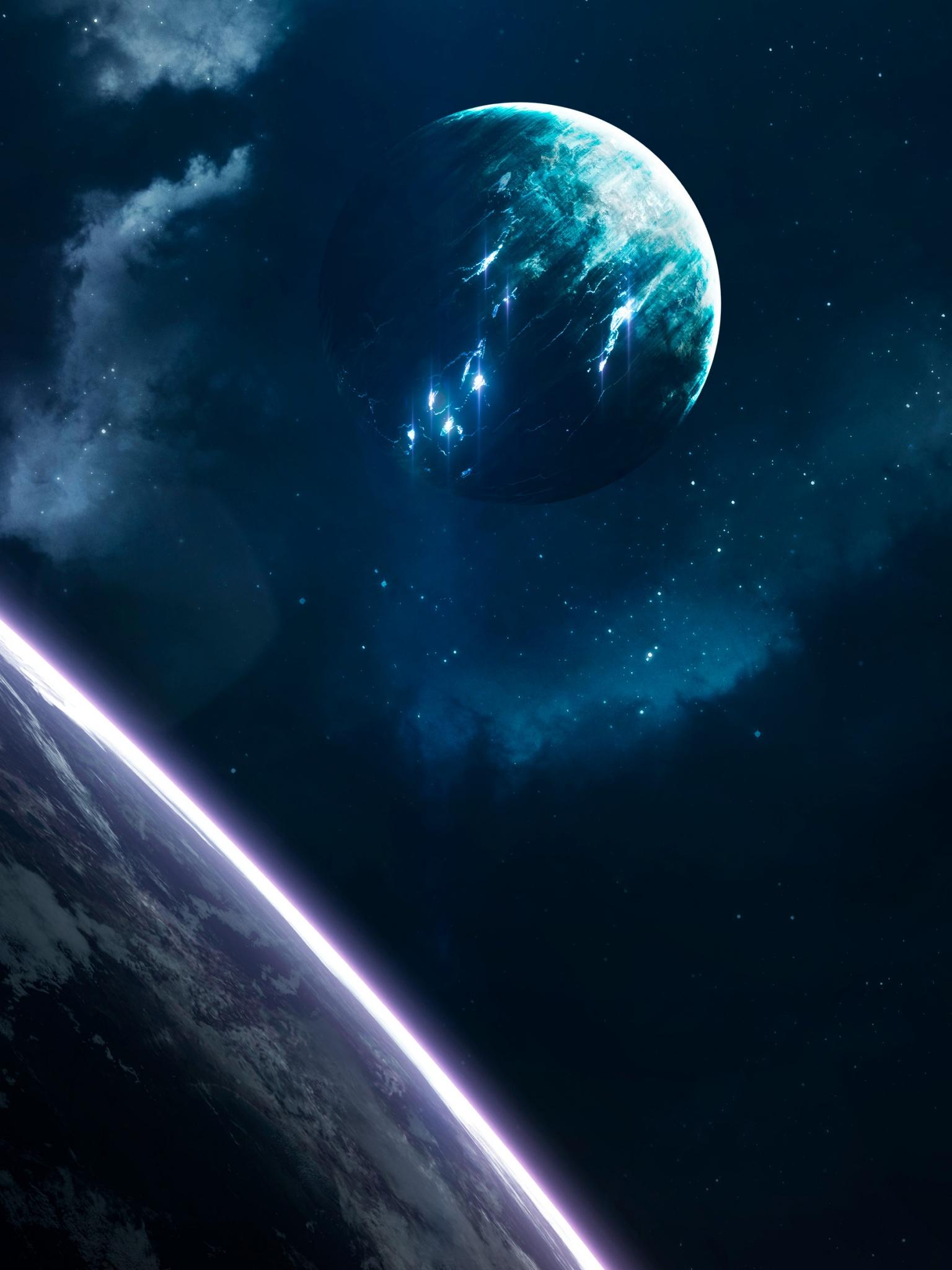 1536x2048 Planets Wallpaper 4K, Earth, Blue, Galaxy, Universe, Stars, Space