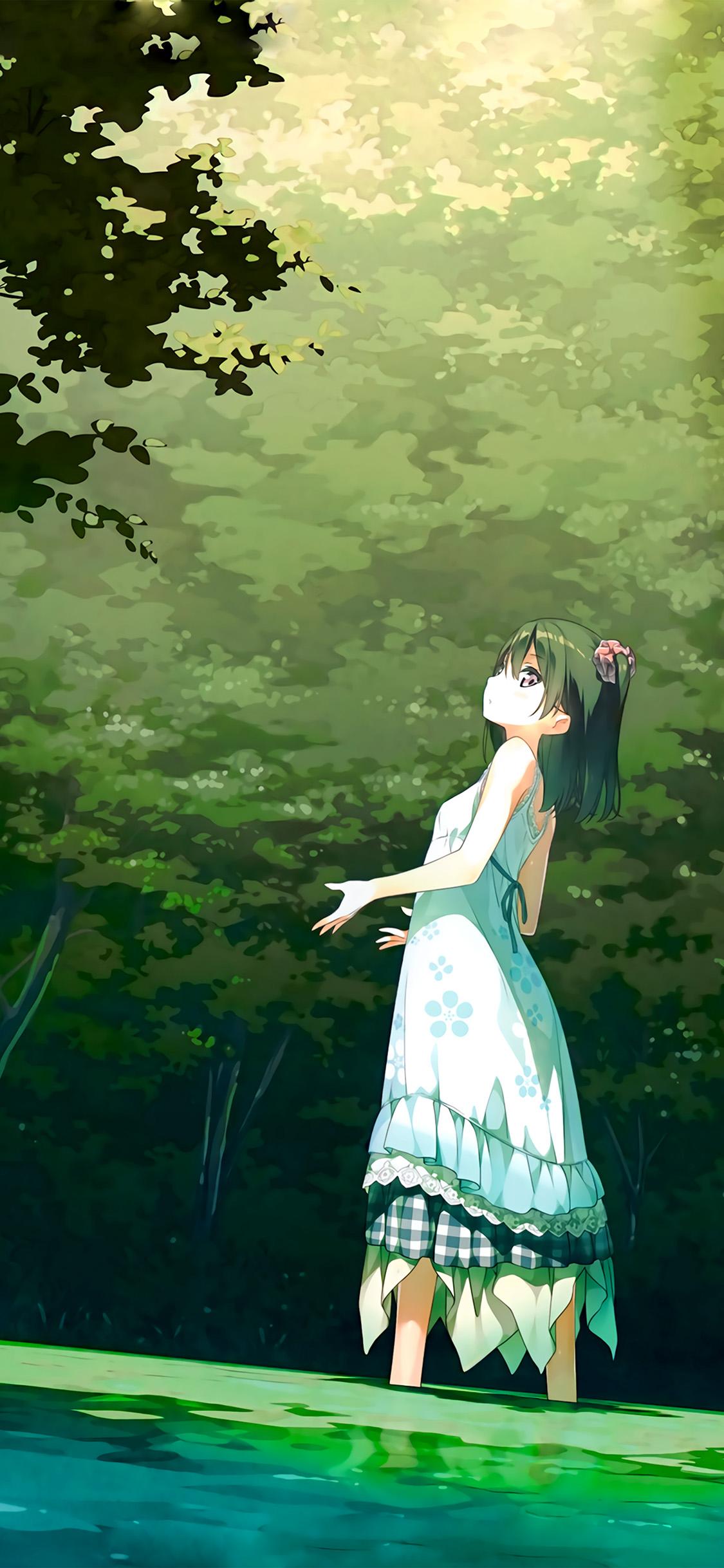1125x2436 iPhone X wallpaper. anime girl green art illustration