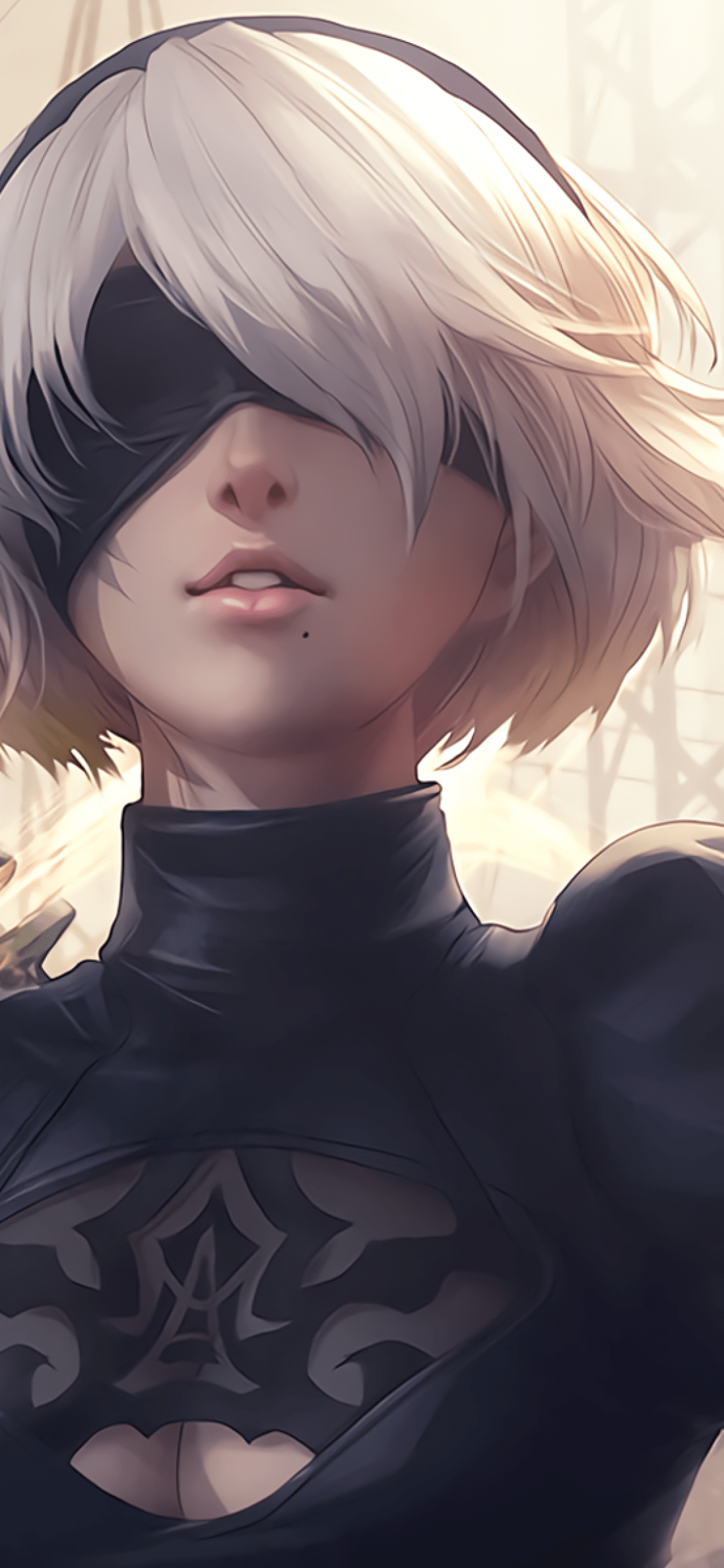 1125x2436 Automata, Yorha 2b, Eyepatch, Swords, White Hair Wallpaper & Background Download