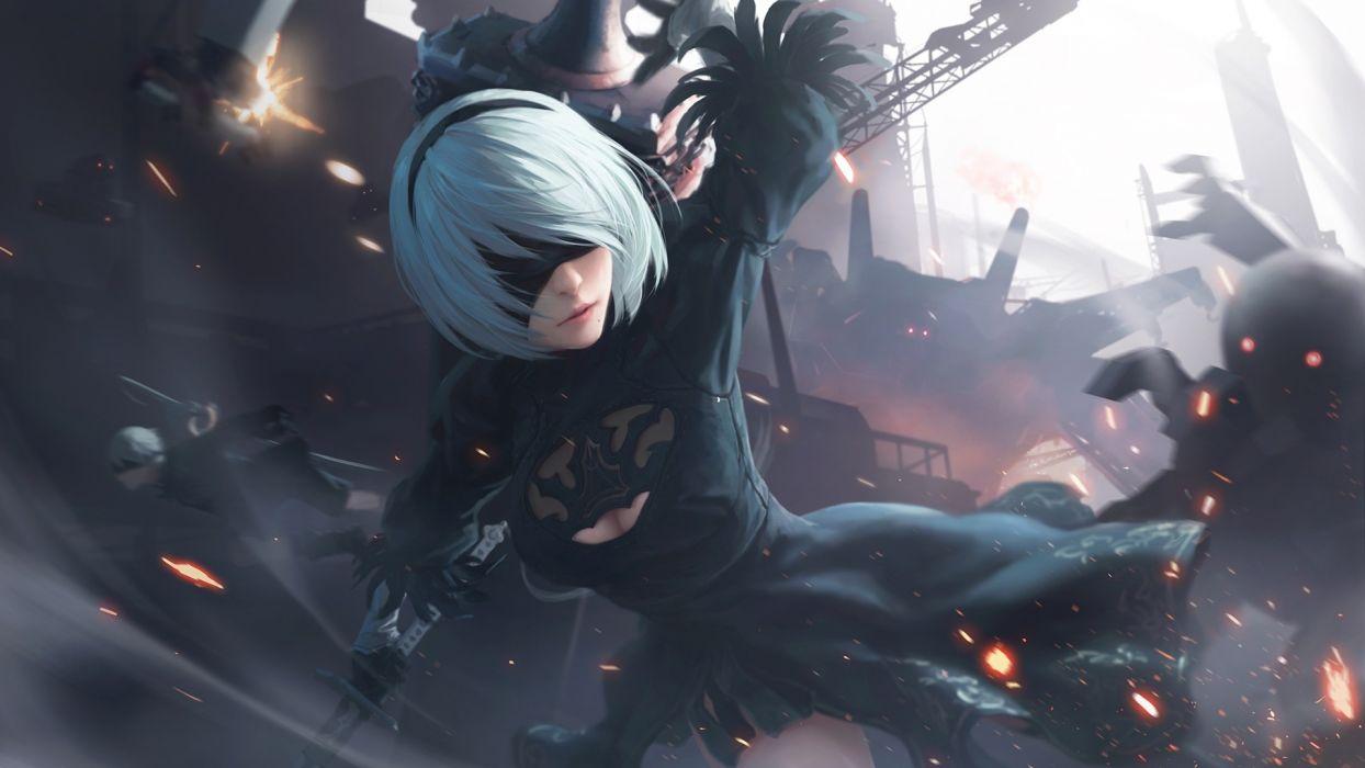 1244x700 Game Sensuality Sensual Woman Girl Art Nier Automata Yorha 2b 9s Wallpaperx1080