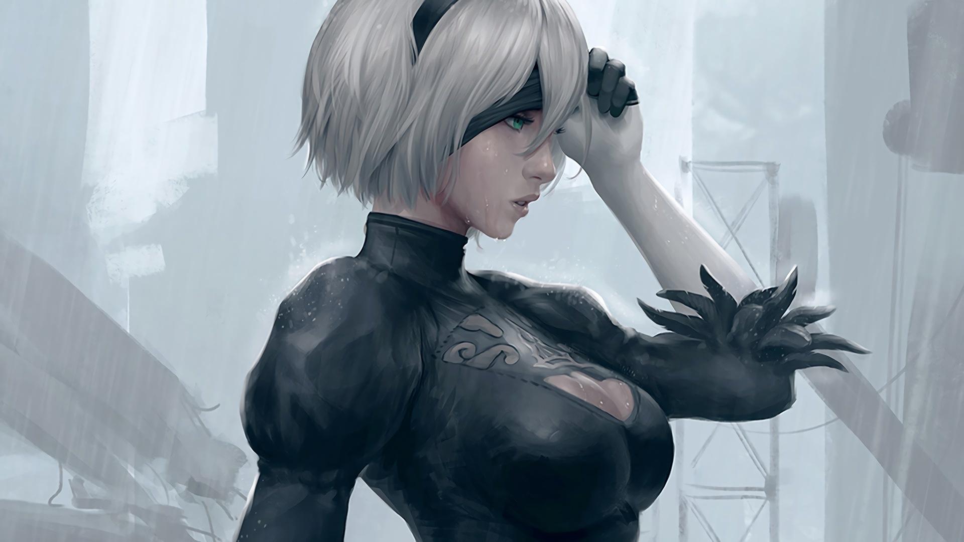 1920x1080 1920x1080 2b Profile Blindfold, Automata Yorha, Game, Sensuality Sensual Woman Girl Art Nier