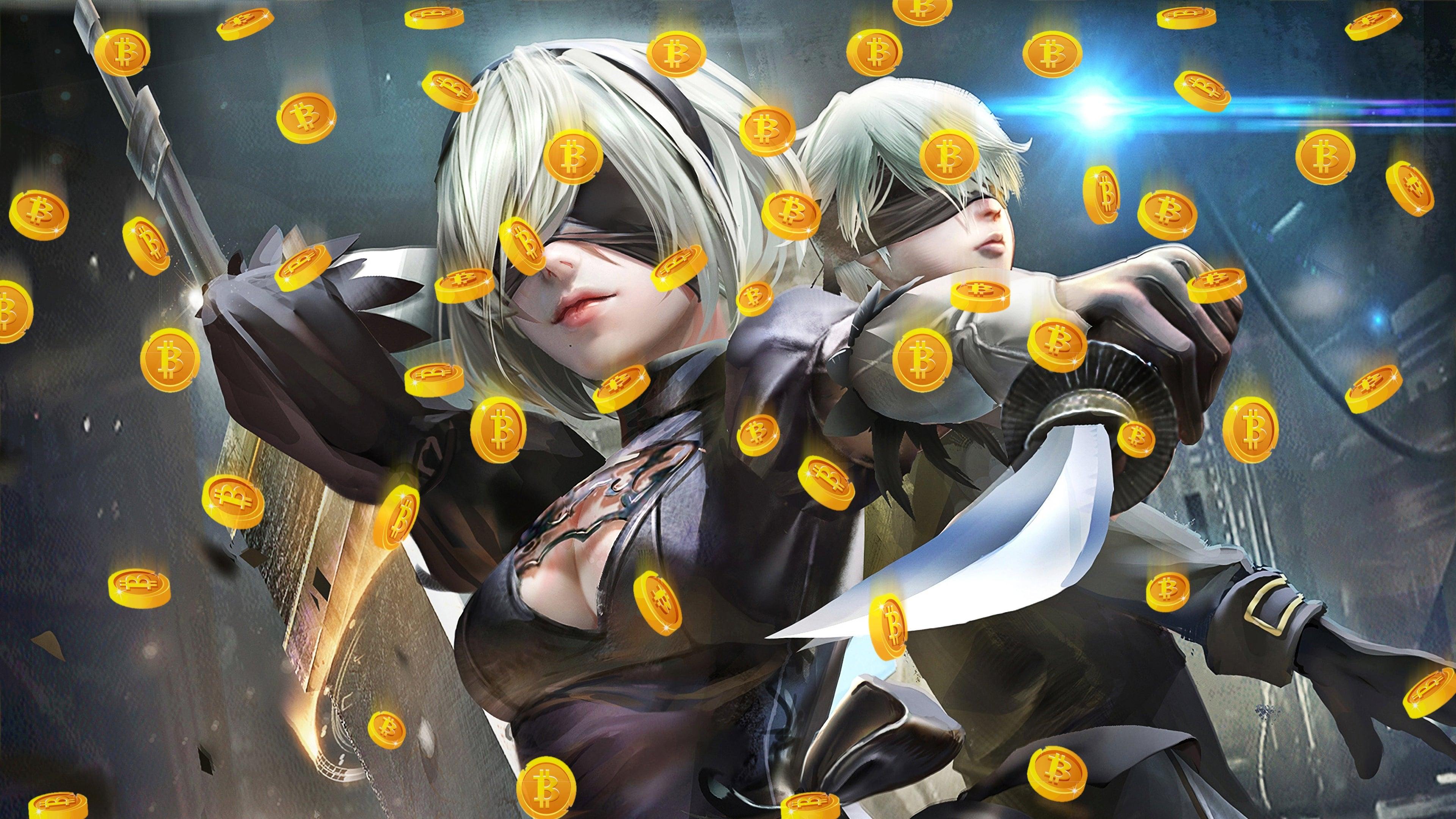 3840x2160 Bitcoins From Above Yorha 2B And 9S Nier Automata Y1016 Wallpaper