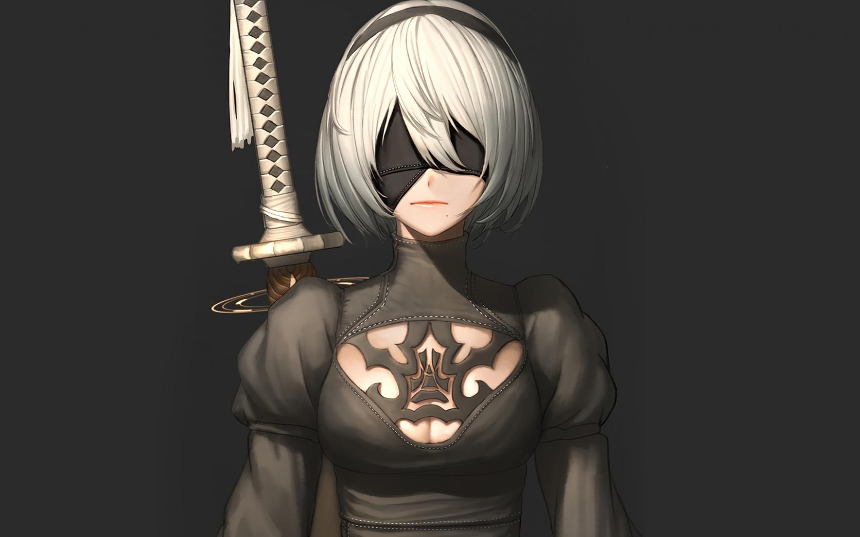 1680x1050 Download nier: automata, 2b, artwork, hot warrior 1680x1050 wallpaper, 16:10 widescreen 1680x1050 HD image, background, 7574