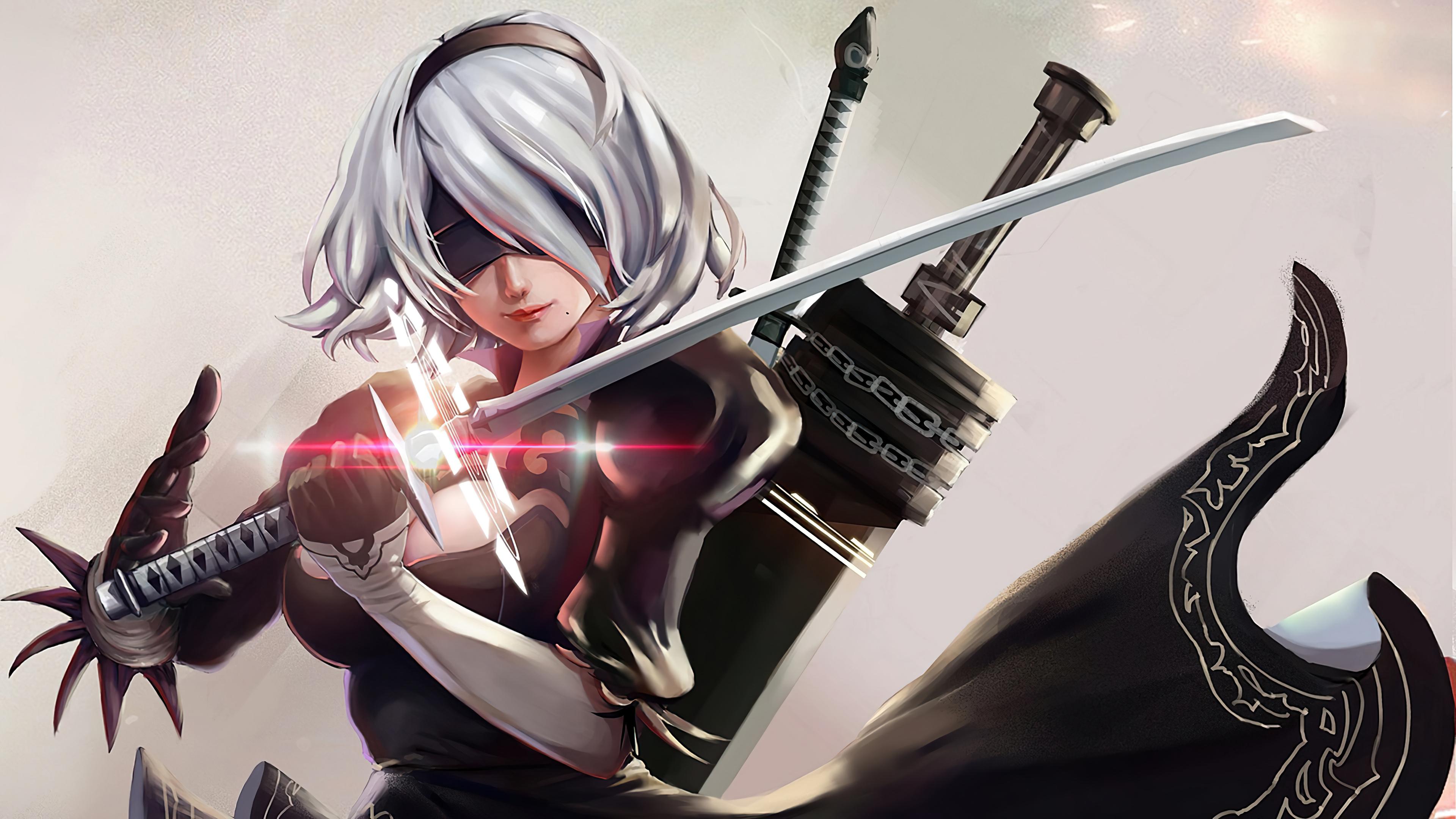 3840x2160 Yorha 2B with Katana sword Nier Automata Anime Wallpaper 4k Ultra HD
