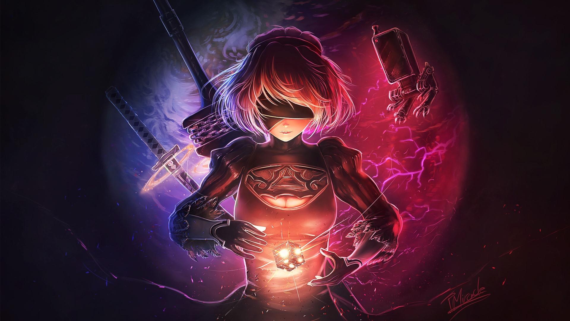 1920x1080 Wallpaper Nier Automata, YoRHa No.2 Type B, girl, magic 1920x1080 Full HD 2K Picture, Image