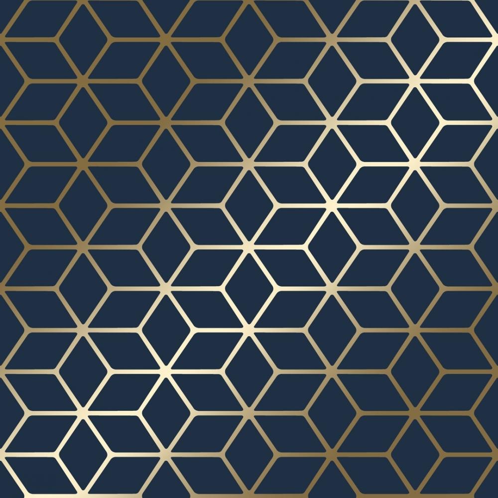 1000x1000 Cubic Shimmer Metallic wallpaper in navy blue & gold. I Love Wallpaper
