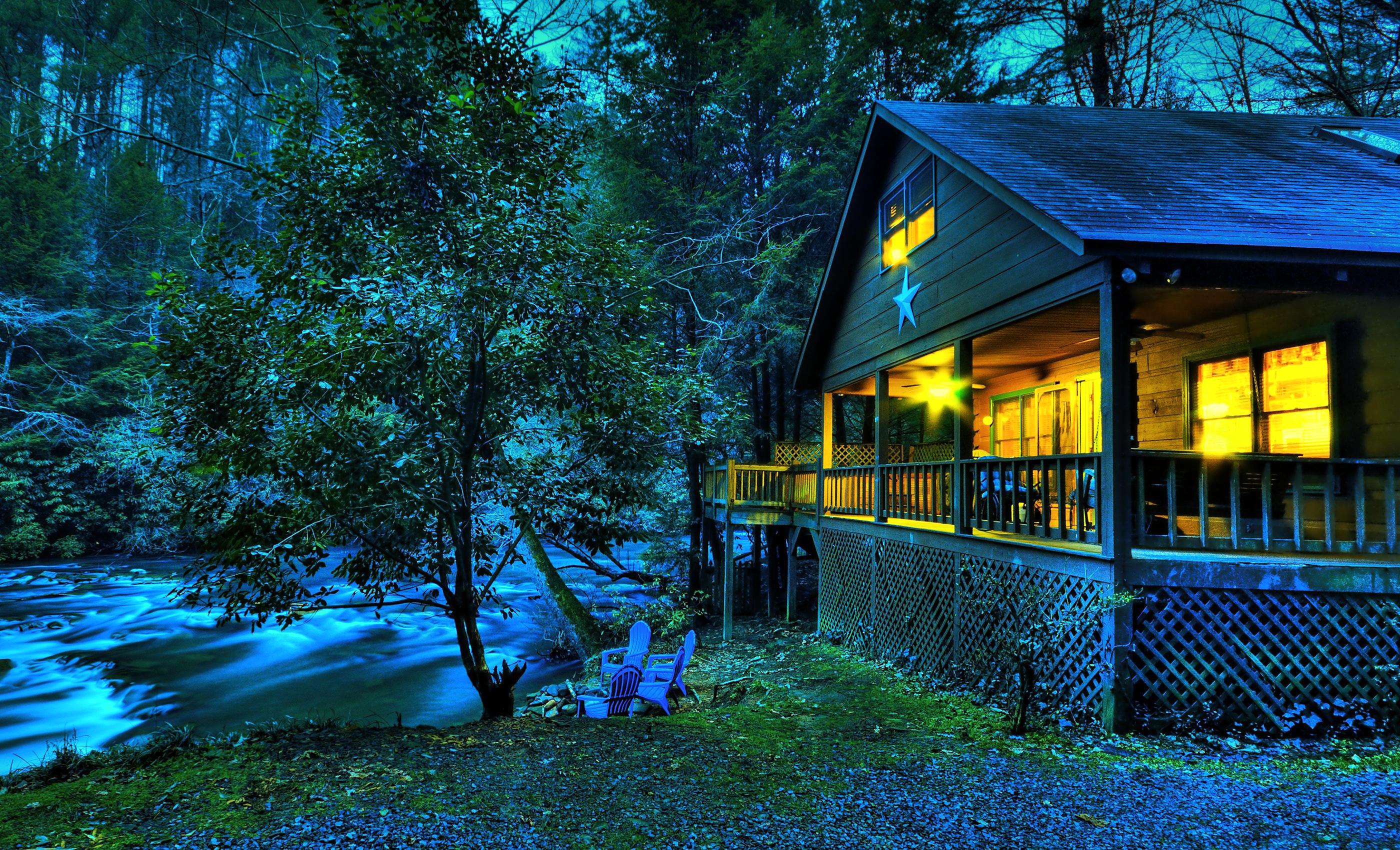 2800x1700 Title House On The River At Dusk Man Made Evening Blurred Nature Image HD HD Wallpaper