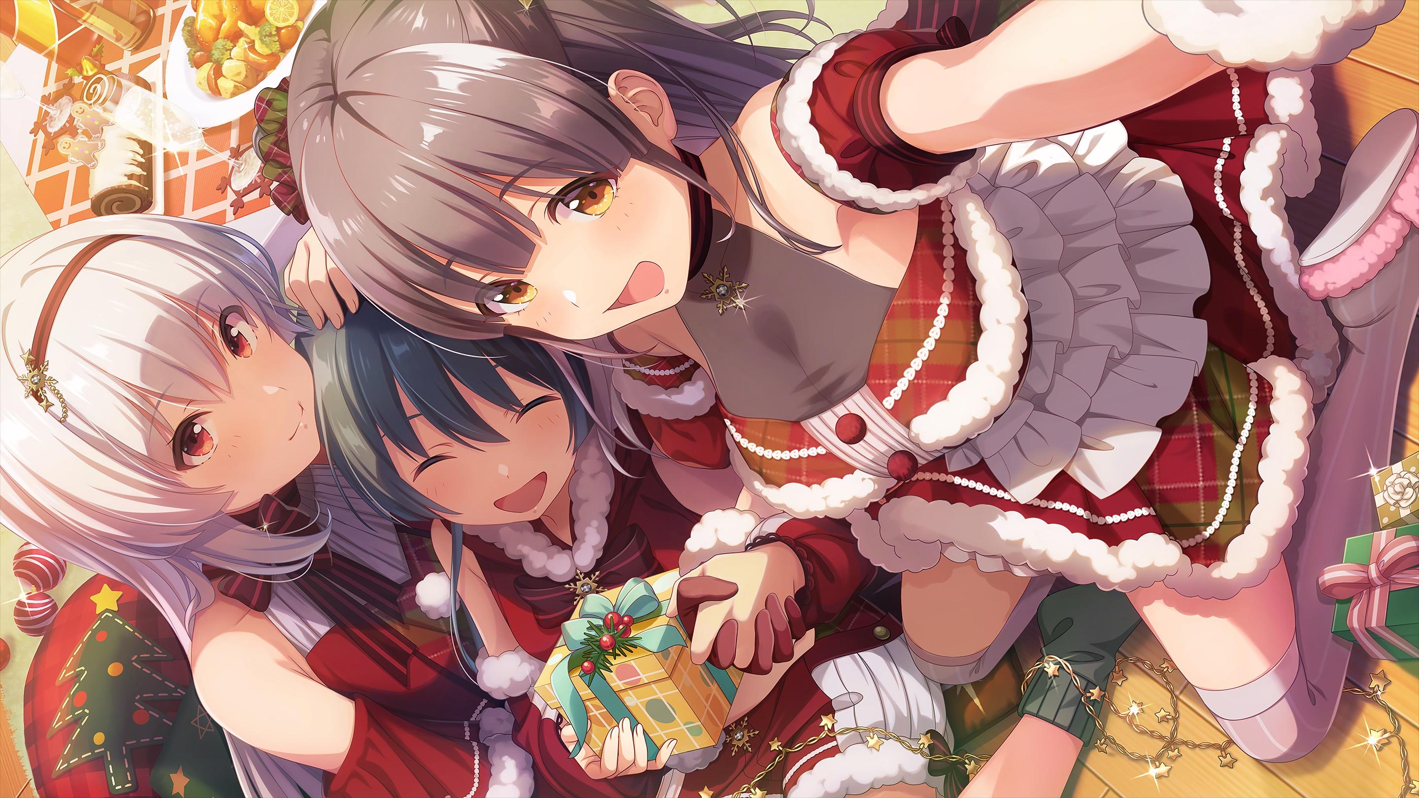 2880x1620 Anime Anime Girls Sakura Koharu Artwork Idoly Pride Christmas Selfies Wallpaper:2880x1620