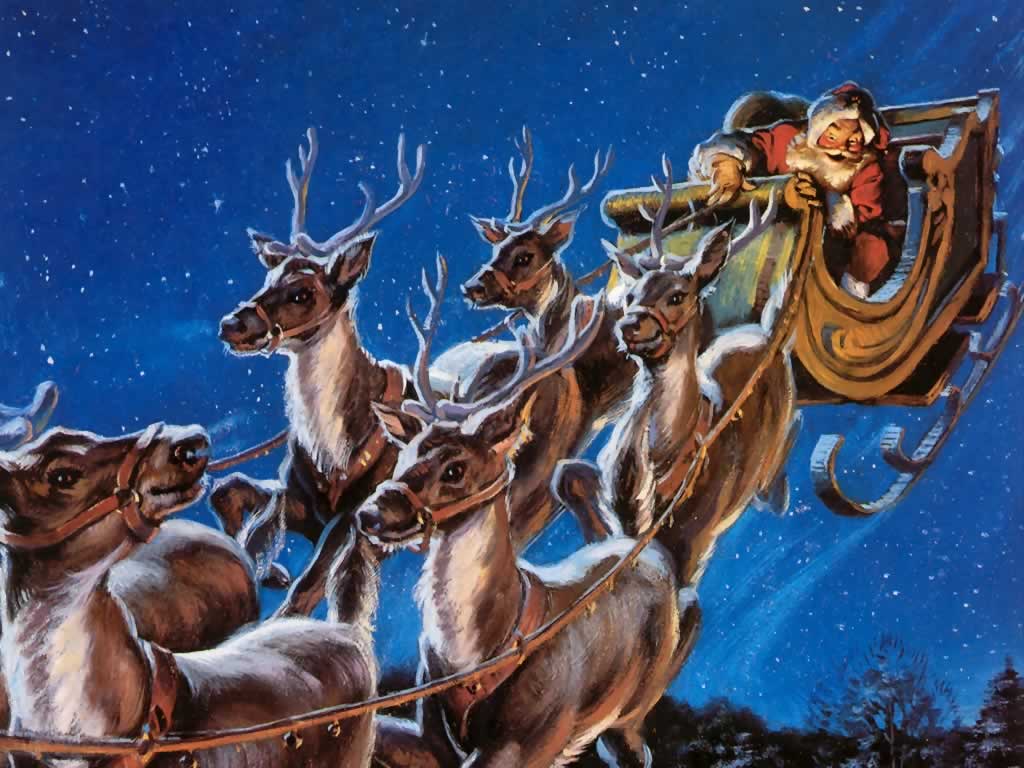 1024x768 Santas Sleigh And Reindeer
