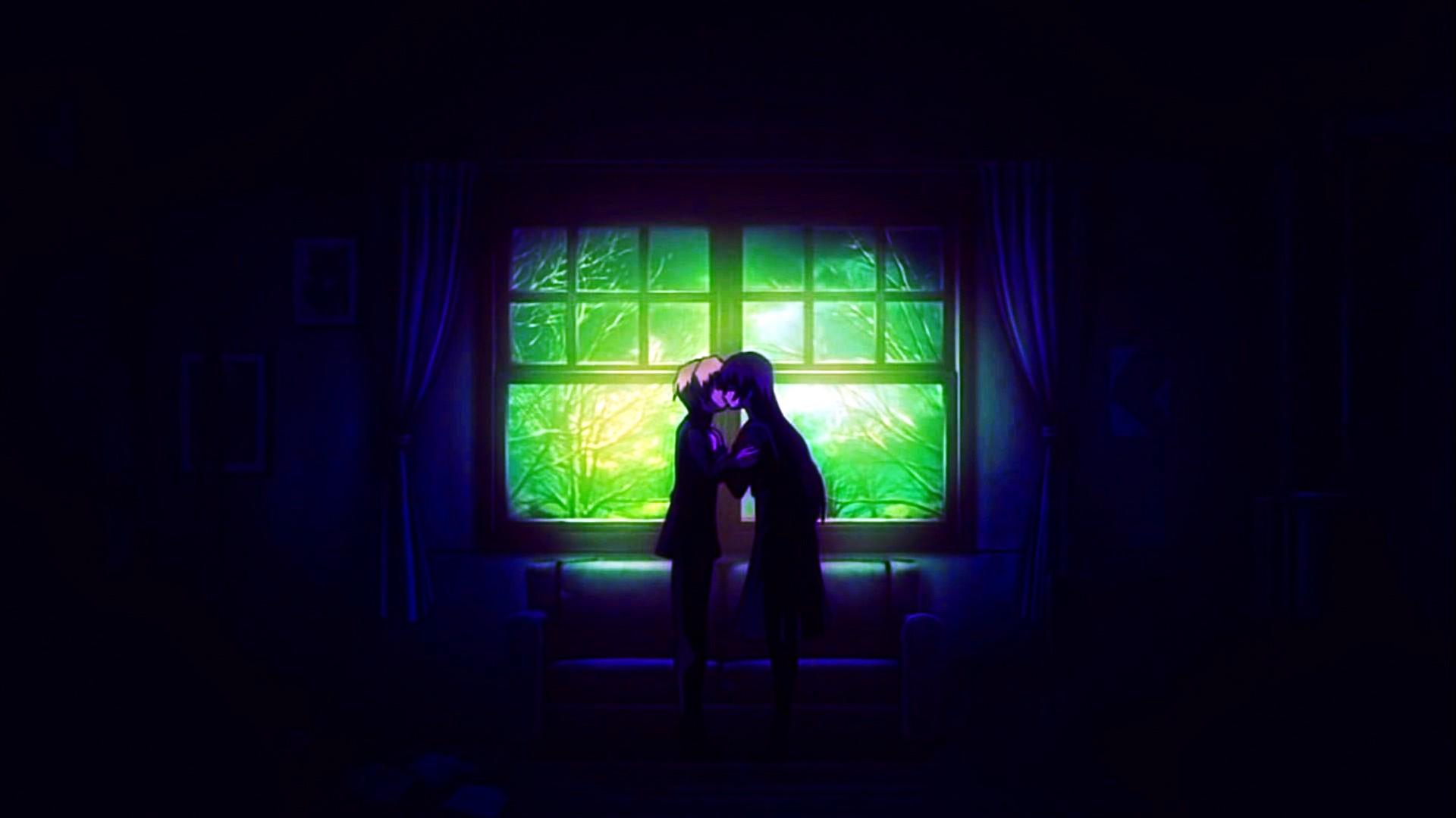 1920x1080 love night kissing anime amnesia Kanoe Yuuko Dusk Maiden of Amnesia /