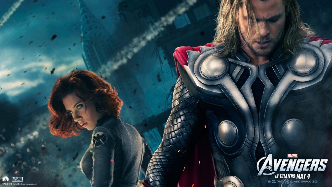1366x768 Thor and Black Widow desktop PC and Mac wallpaper