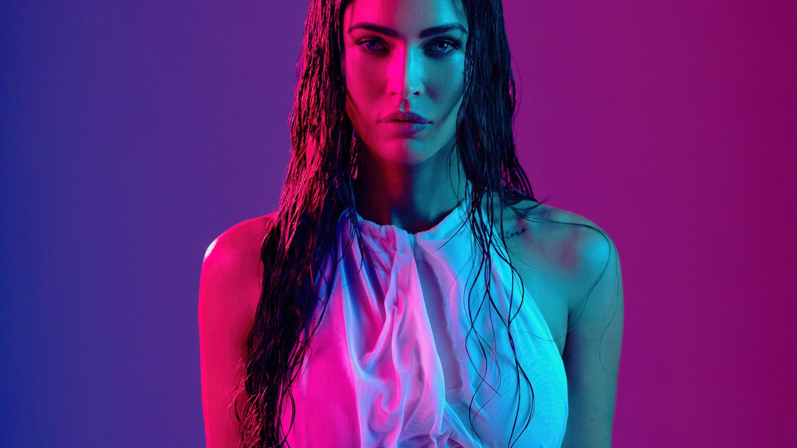 2560x1440 Megan Fox Wallpaper 4K, Portrait, Neon, American actress, People