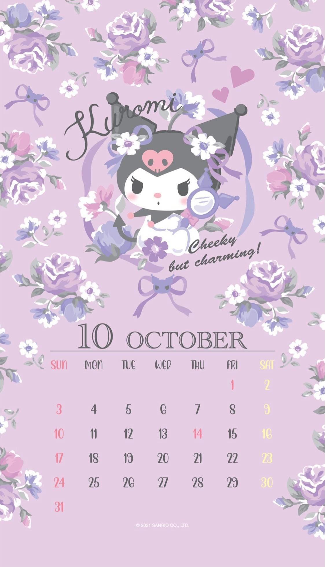 1123x1957 Kuromi October 2021 Calendar wallpaper