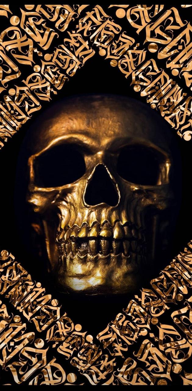 630x1280 Golden skull wallpaper