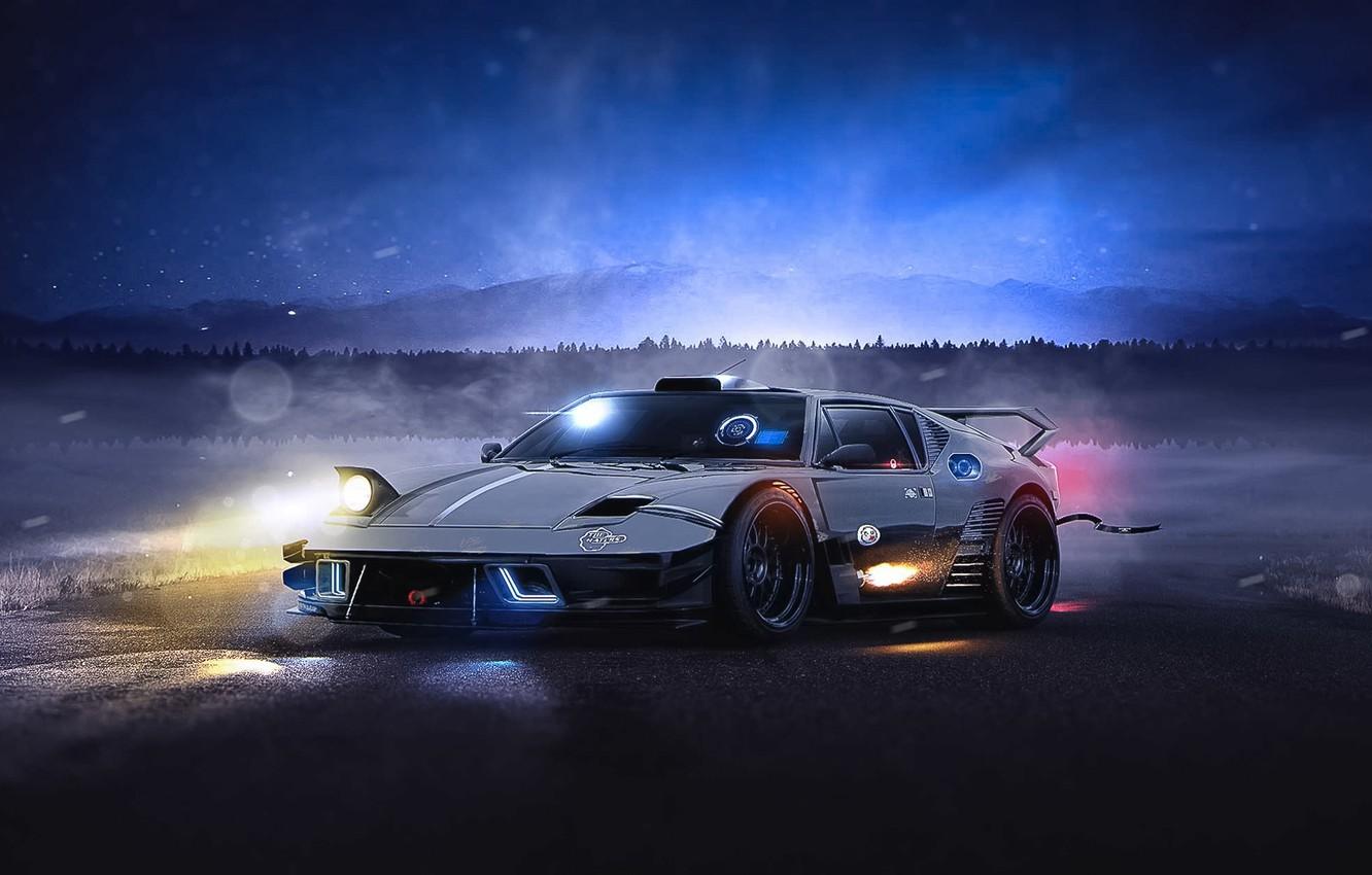 1332x850 Wallpaper Dark, Car, Front, Night, Old, Future, Supercar, De Tomaso Pantera, Mod image for desktop, section другие марки