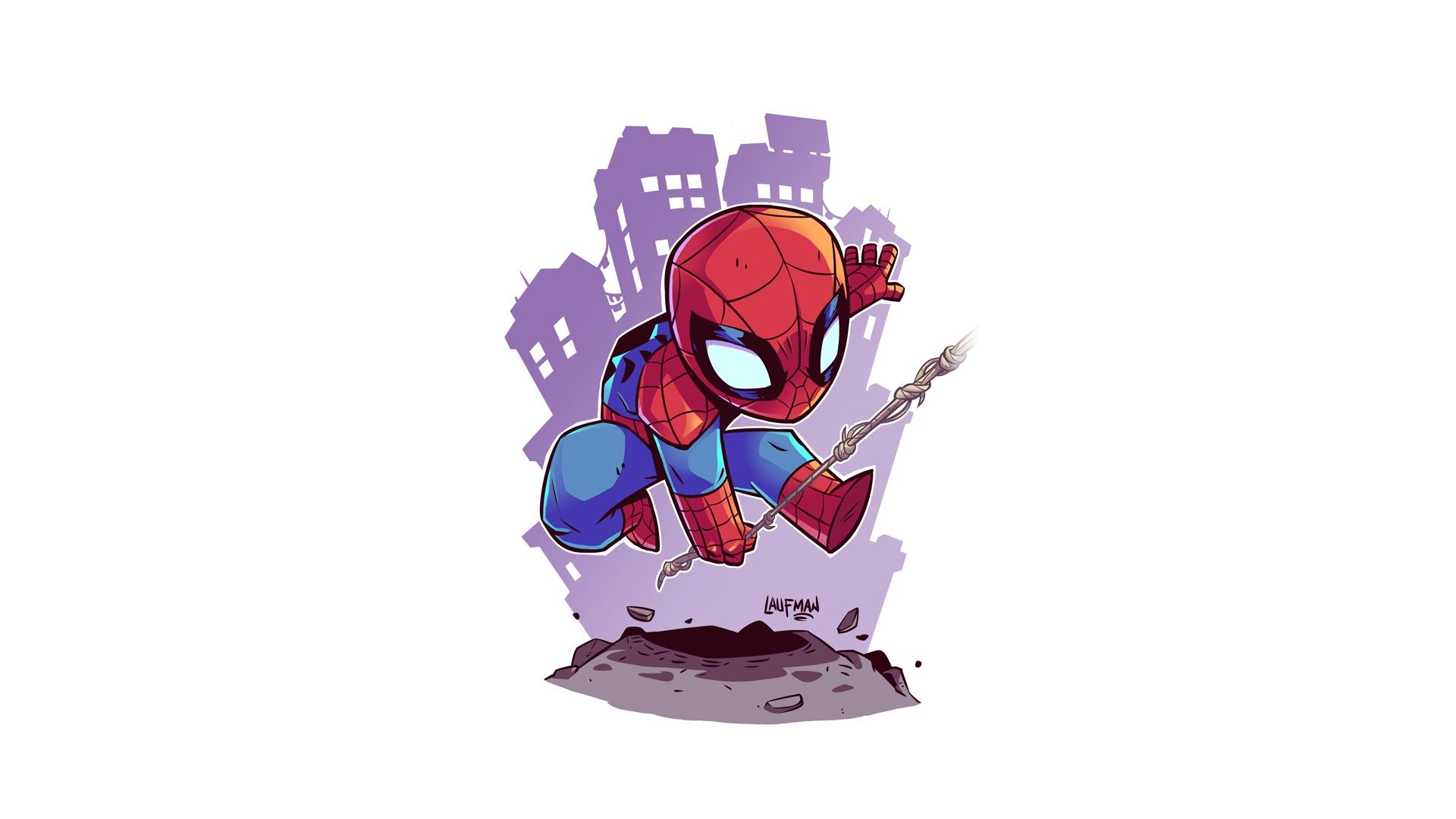 1920x1080 Artwork Spider Man Simple Background White Background Superhero Derek Laufman Marvel Comics