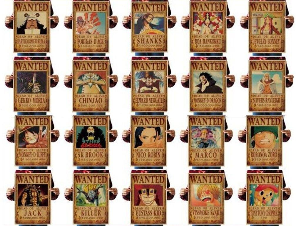 1024x768 10pcs One Piece Action Figure Wanted Poster Craft Print Wall Sticker Vintage Movie Playbill Luffy Stickers One Piece Wallpaper