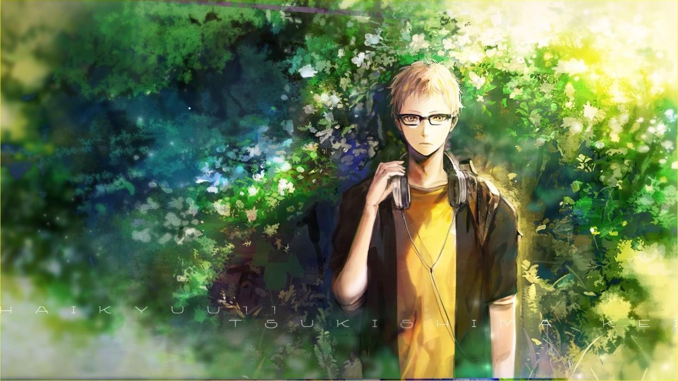 1366x768 Download 1366x768 Tsukishima Kei, Blonde, Haikyuu, Glasses Wallpaper for Laptop, Notebook
