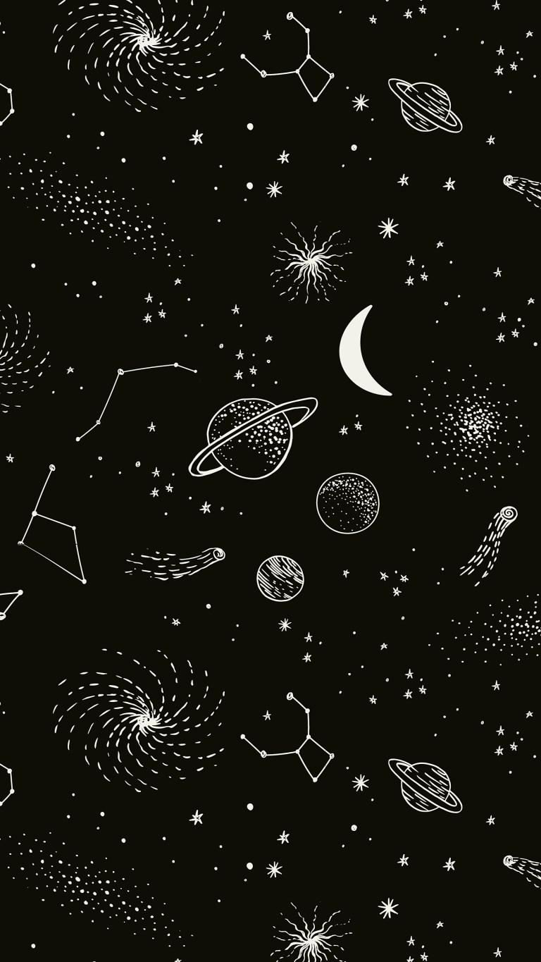 768x1365 Space Planets Black and White Amoled Dark Wallpaper