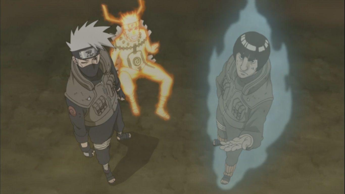 1366x768 Kakashi and Guy back up Naruto. Daily Anime Art