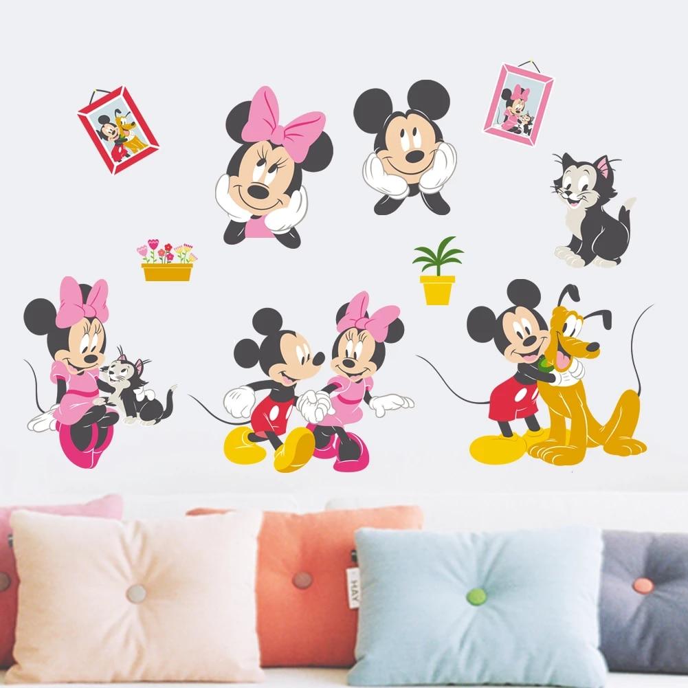 1001x1001 cartoon mickey minnie mouse pluto cat wall stickers home decor living room disney wall decals pvc mural art diy wallpaper. Wall Stickers