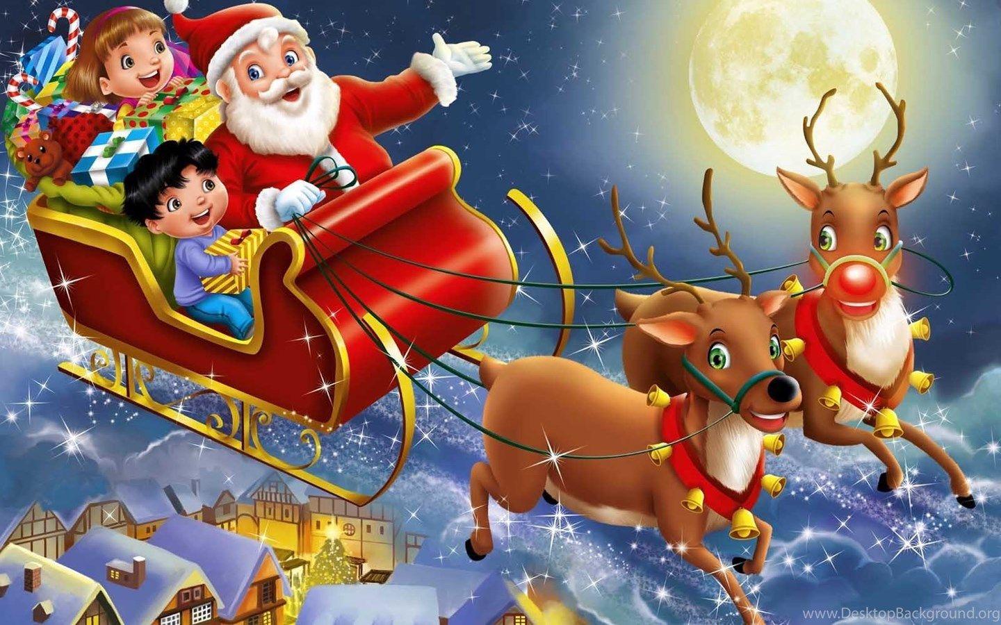 1440x900 Cute Christmas Reindeer Picture And Wallpaper With Santa Desktop