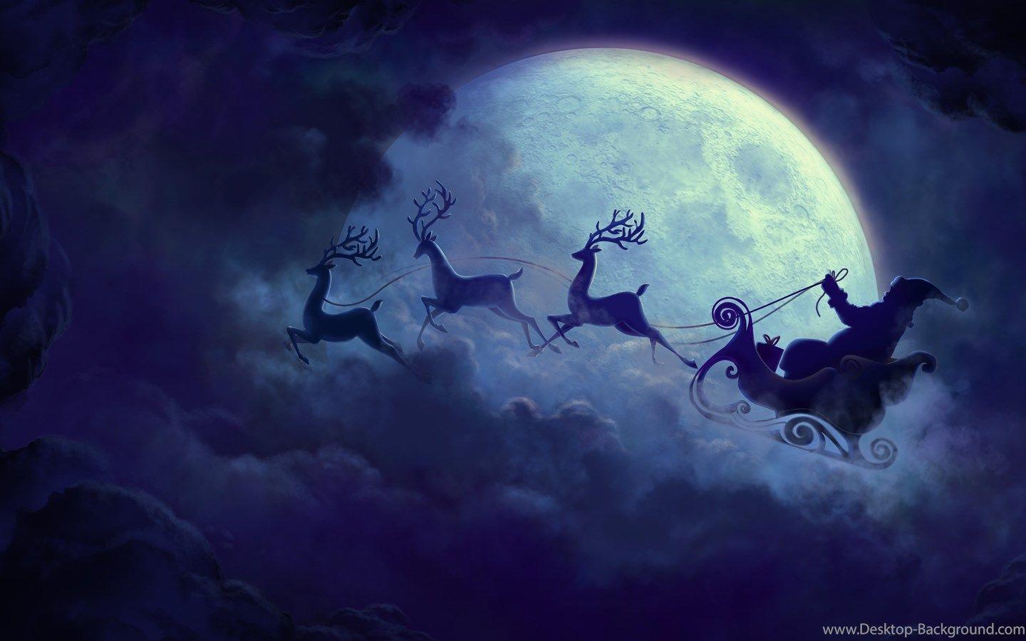 1440x900 Santa Claus Flying In Moonlight Wallpaper HD Desktop Background