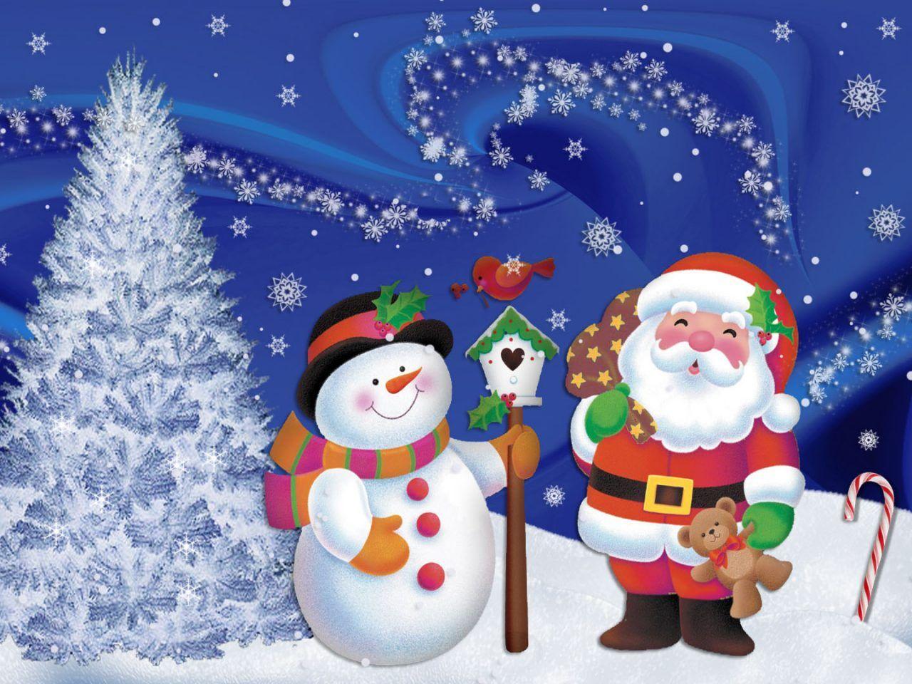 1280x960 Santa Claus Winter Snow Snowman Desktop Holiday Christmas Wallpaper