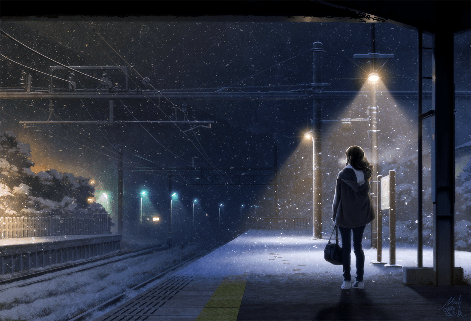 1920x1310 Title Anime Original Original Girl Train Station Train Station Night HD Wallpaper