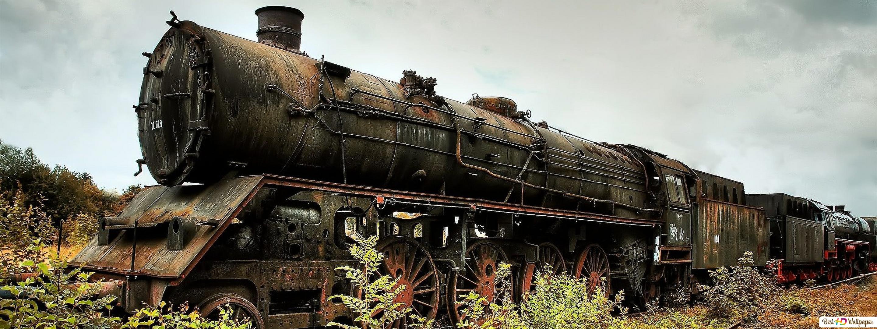 2880x1080 Abandoned train HD wallpaper download