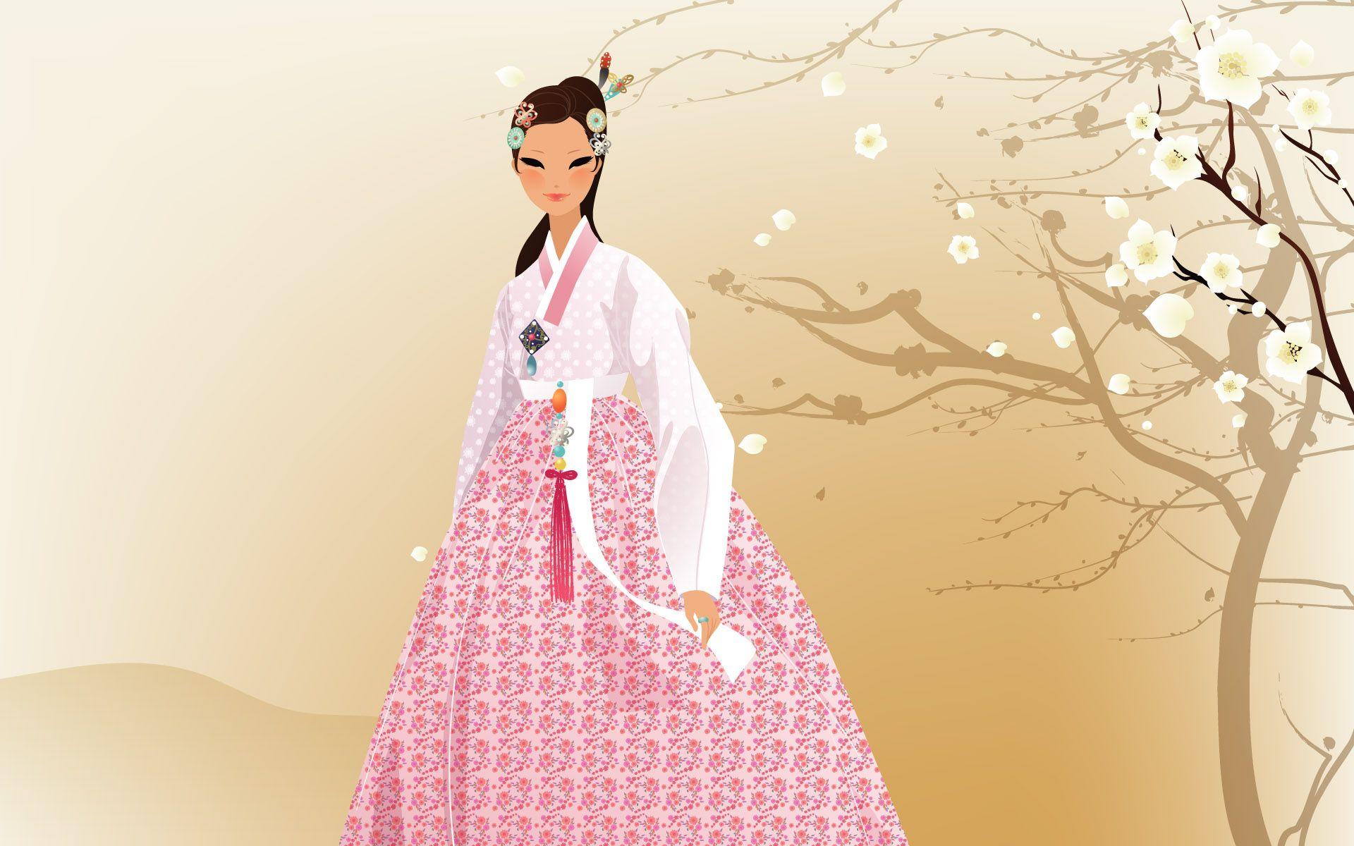 1920x1200 Korean Hanbok Traditional cartoon art
