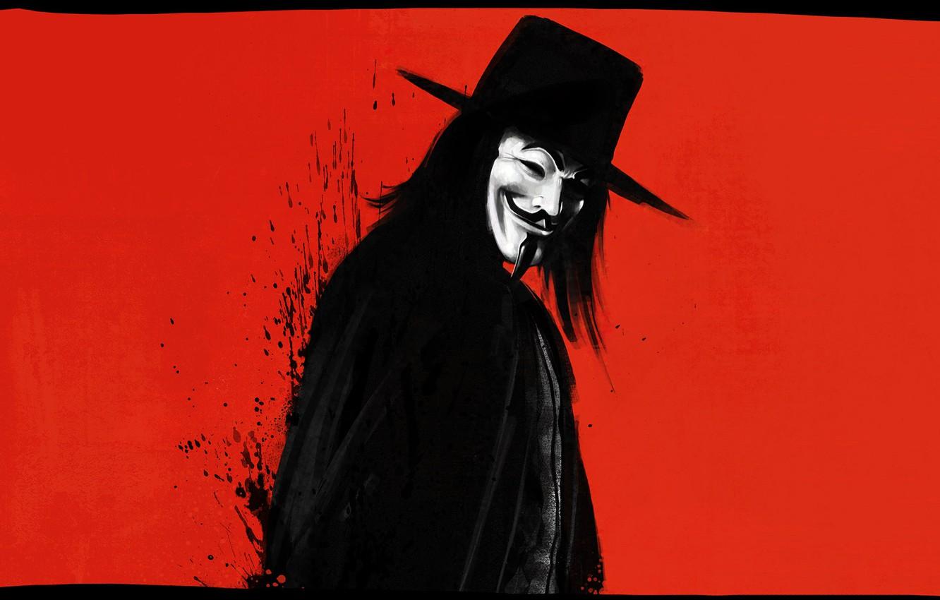 1332x850 Wallpaper Red, Minimalism, Background, Mask, Revenge, Art, Art, Anonymous, Guy Fawkes, Anonymous, Minimalism, Character, Mask, Guy Fawkes, Character, Tonton Revolver image for desktop, section минимализм