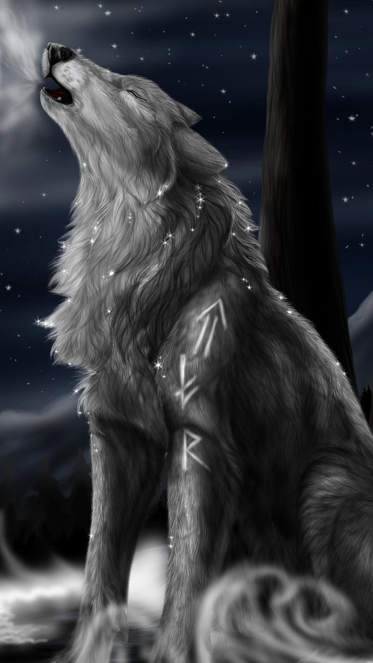 750x1334 Moon artwork night snow wolves wallpaper