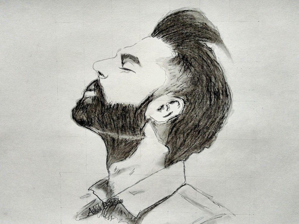 1024x768 Sketch Beard Wallpaper Black And White