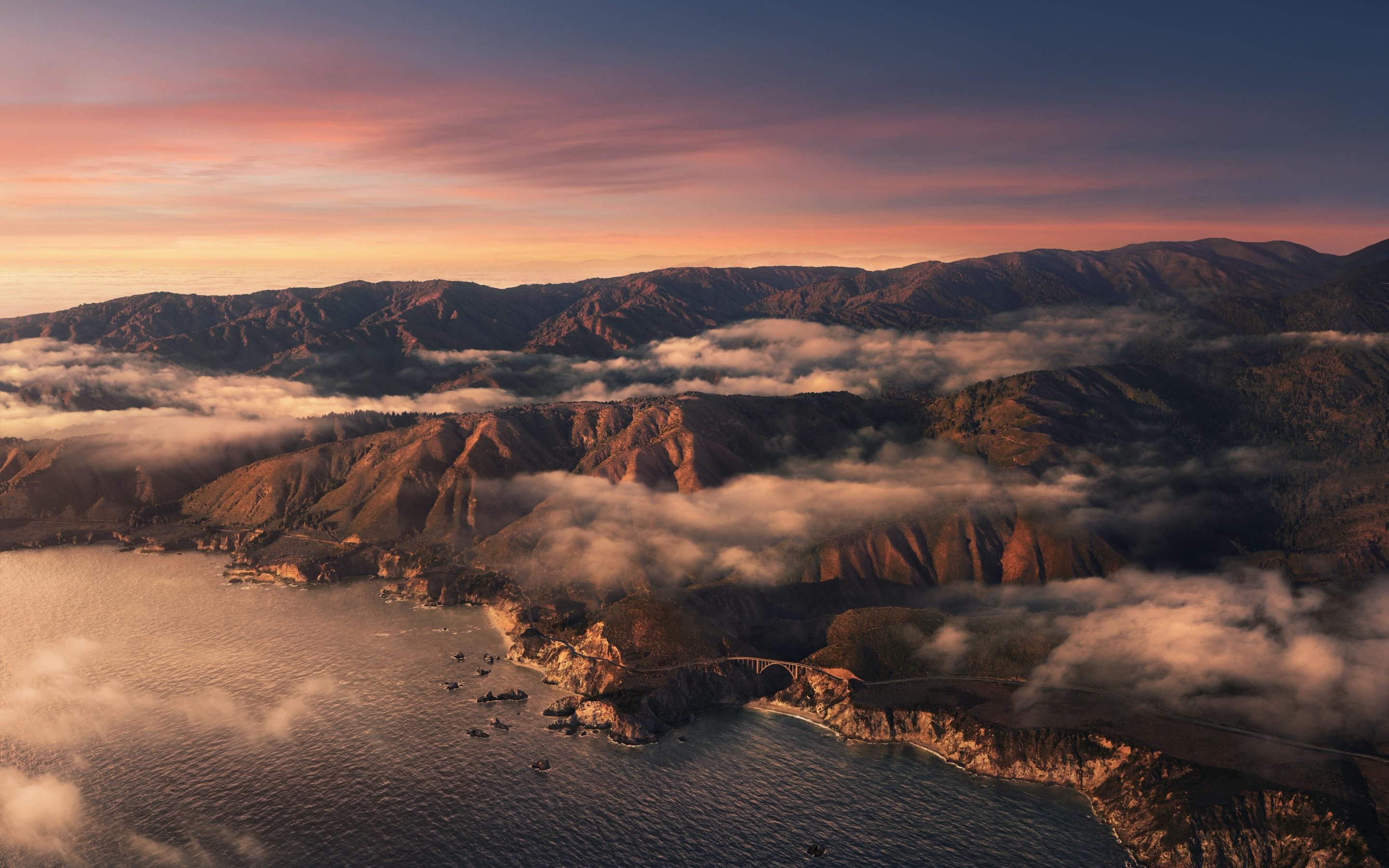 2880x1800 Big Sur Wallpaper 4K, Mountains, Clouds, Sunset, Evening, macOS, Nature