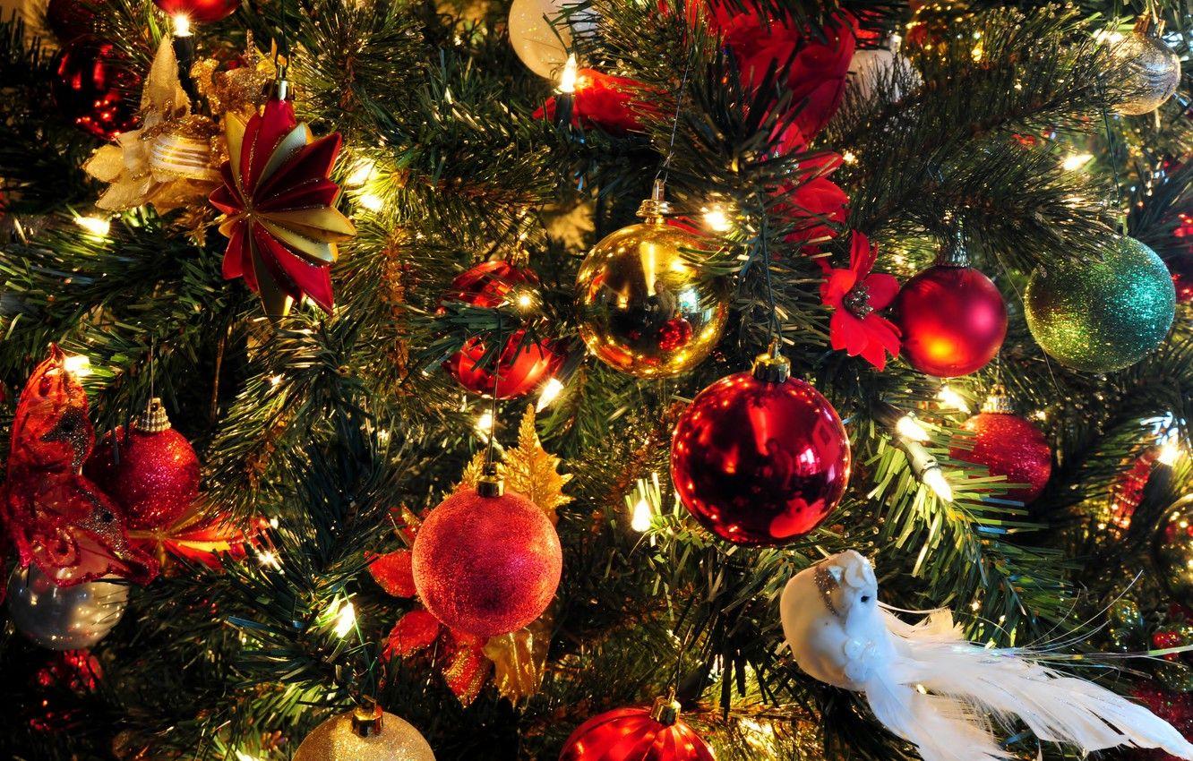 1332x850 Wallpaper holiday, butterfly, star, tree, new year, ball, Christmas