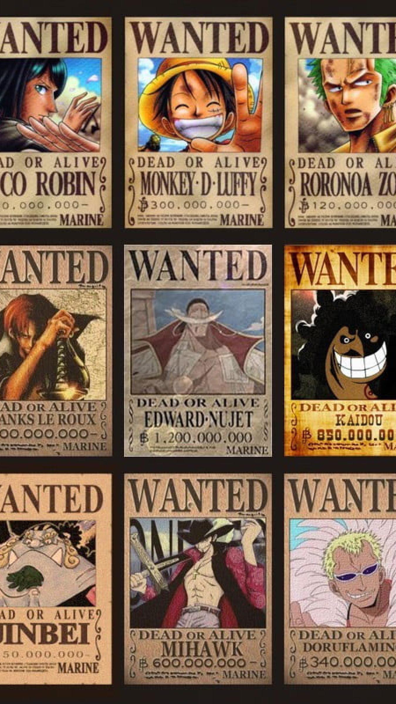 1350x2400 OnePiece Wanted List Wallpaper, One Piece Character Wanted Poster Collage Photo • Wallpaper For You