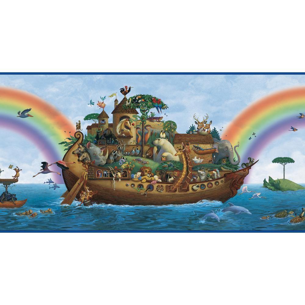 1000x1000 10.25 in. x 10 in. Majesty Blue Noah's Ark Portrait Border Sample. Noahs ark wallpaper, Wallpaper border, Fish wallpaper