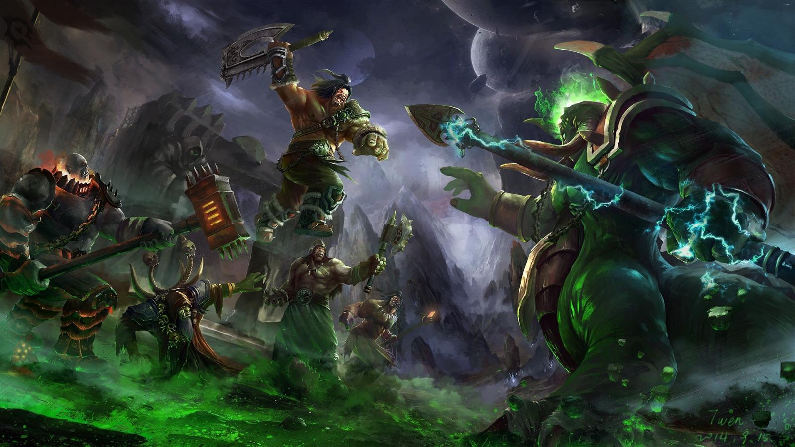 1600x900 Download wallpaper World of Warcraft, axe, Blizzard, Grommash, Mannoroth, Blackhand, Ner zul, Gul'dan, Warlords of Draenor, The dark portal, section games in resolution 1600x900