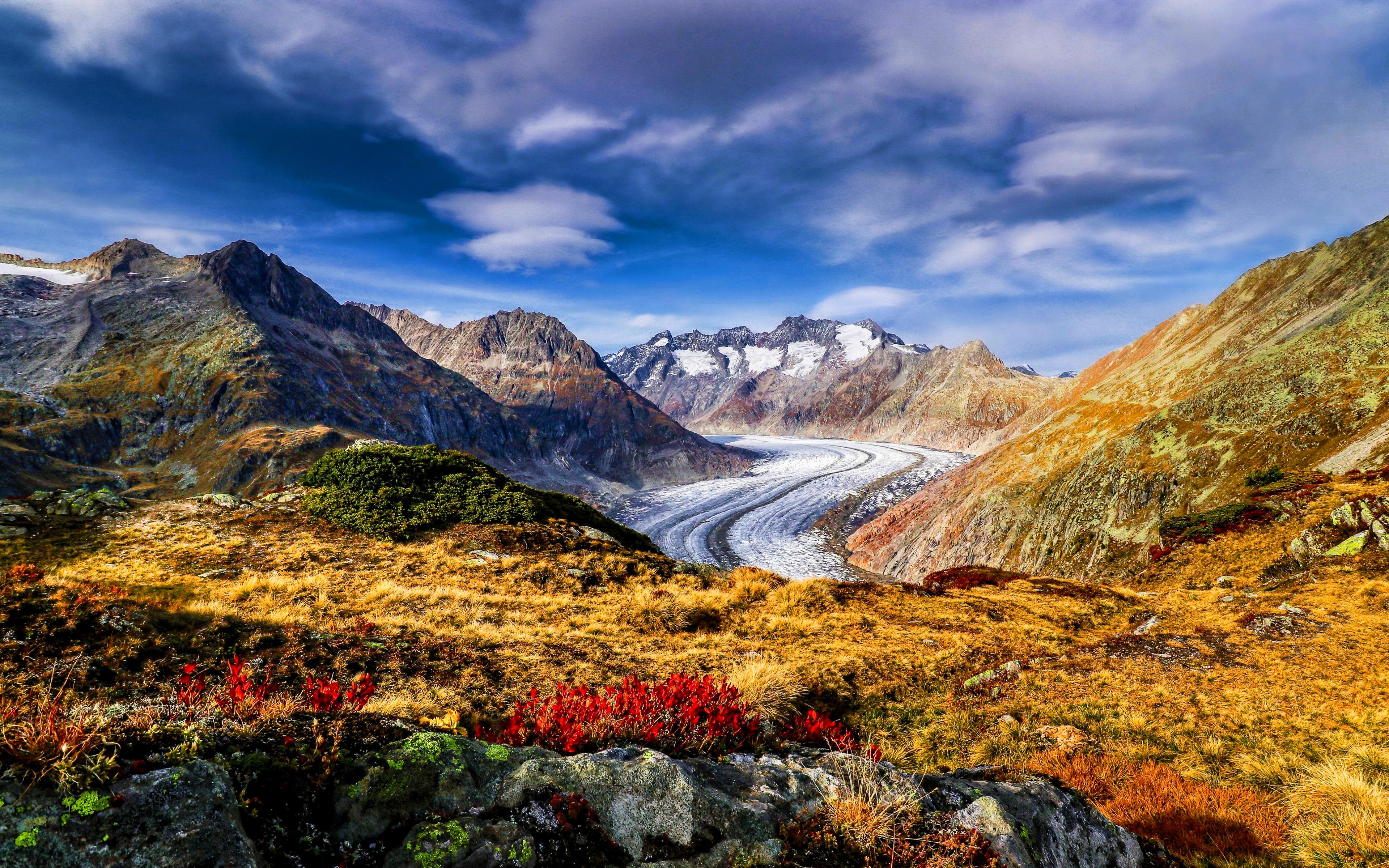 3840x2400 Download wallpaper Aletsch Glacier, 4k, swiss nature, mountains, Alps, Switzerland, Europe, beautiful nature for desktop with resolution 3840x2400. High Quality HD picture wallpaper