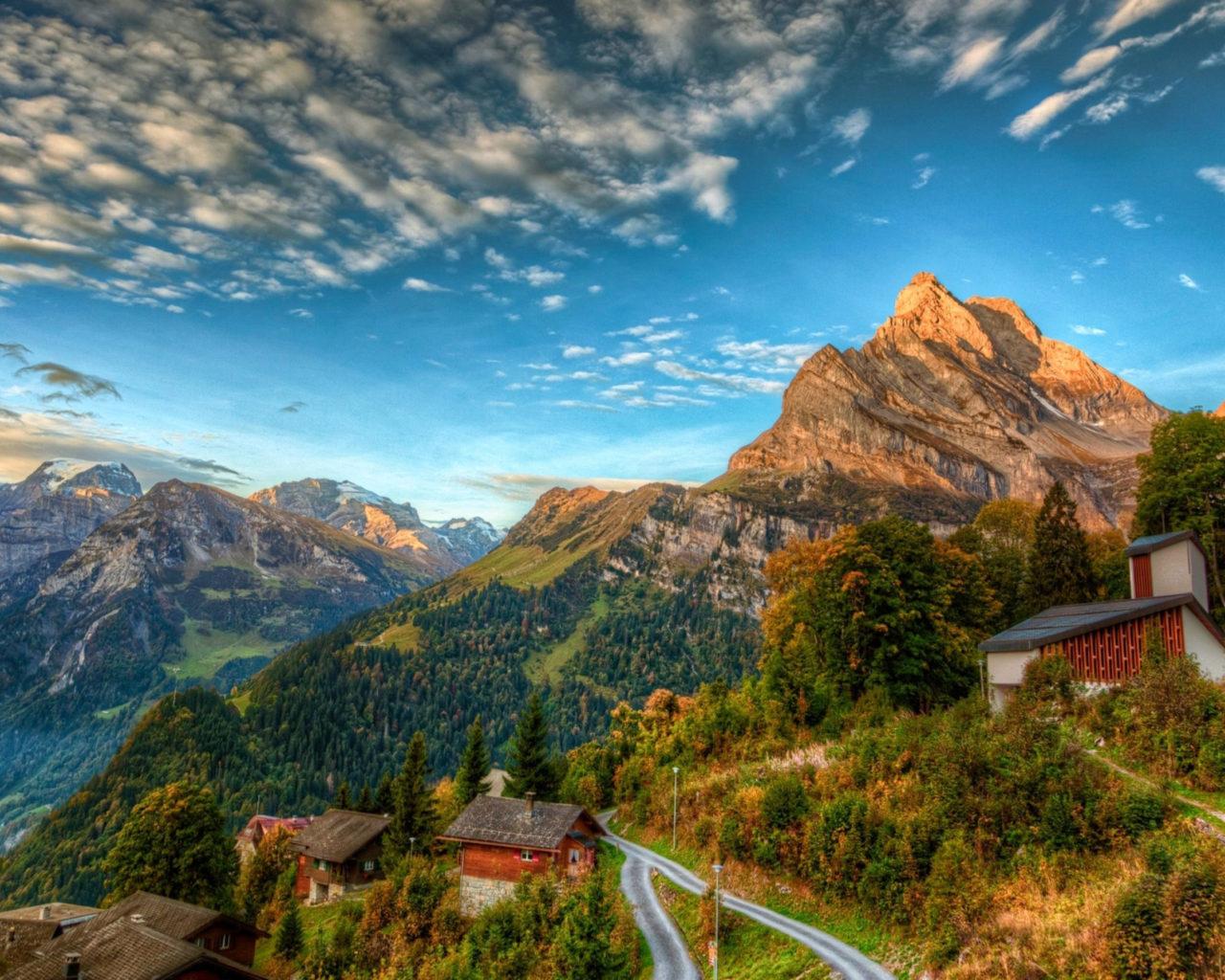1280x1024 Swiss Alps Houses In The Swiss Alpine Summer Landscape HD Wallpaper For Desktop And Mobile 2880x1800 :