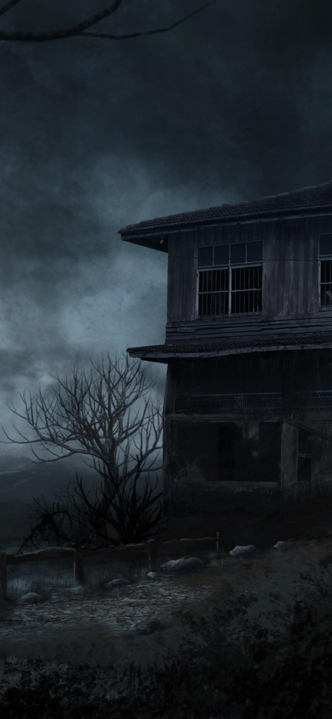 1125x2436 Download 1125x2436 Abandoned House, Haunted, Moonlight, Night, Trees, Horror, Scary Wallpaper for iPhone 11 Pro & X