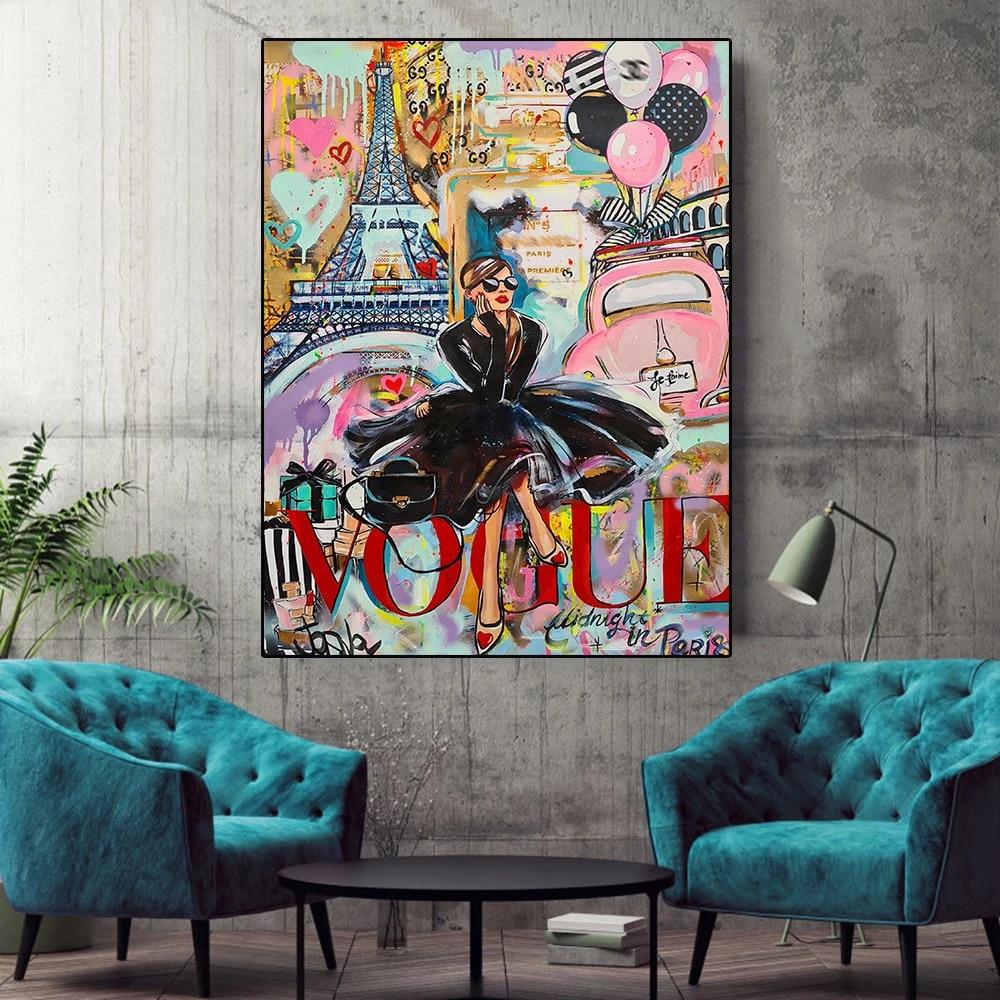 1000x1000 Modern Fashion Graffiti Street Pop Art Woman Poster Print Canvas Painting Wall Art Living Room Home Decoration Picture. Painting & Calligraphy