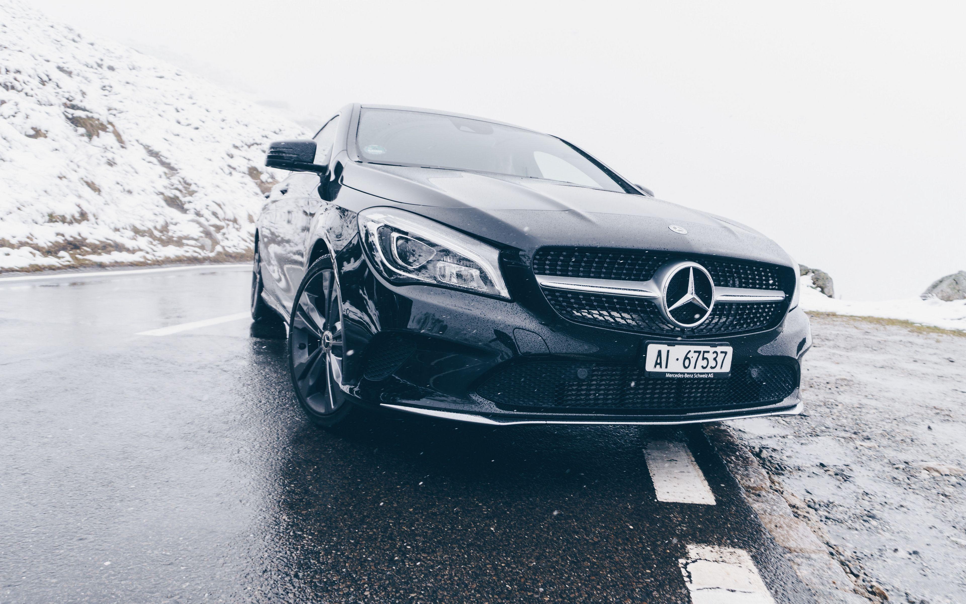 3840x2400 Download wallpaper 3840x2400 auto, side view, headlight, snow 4k