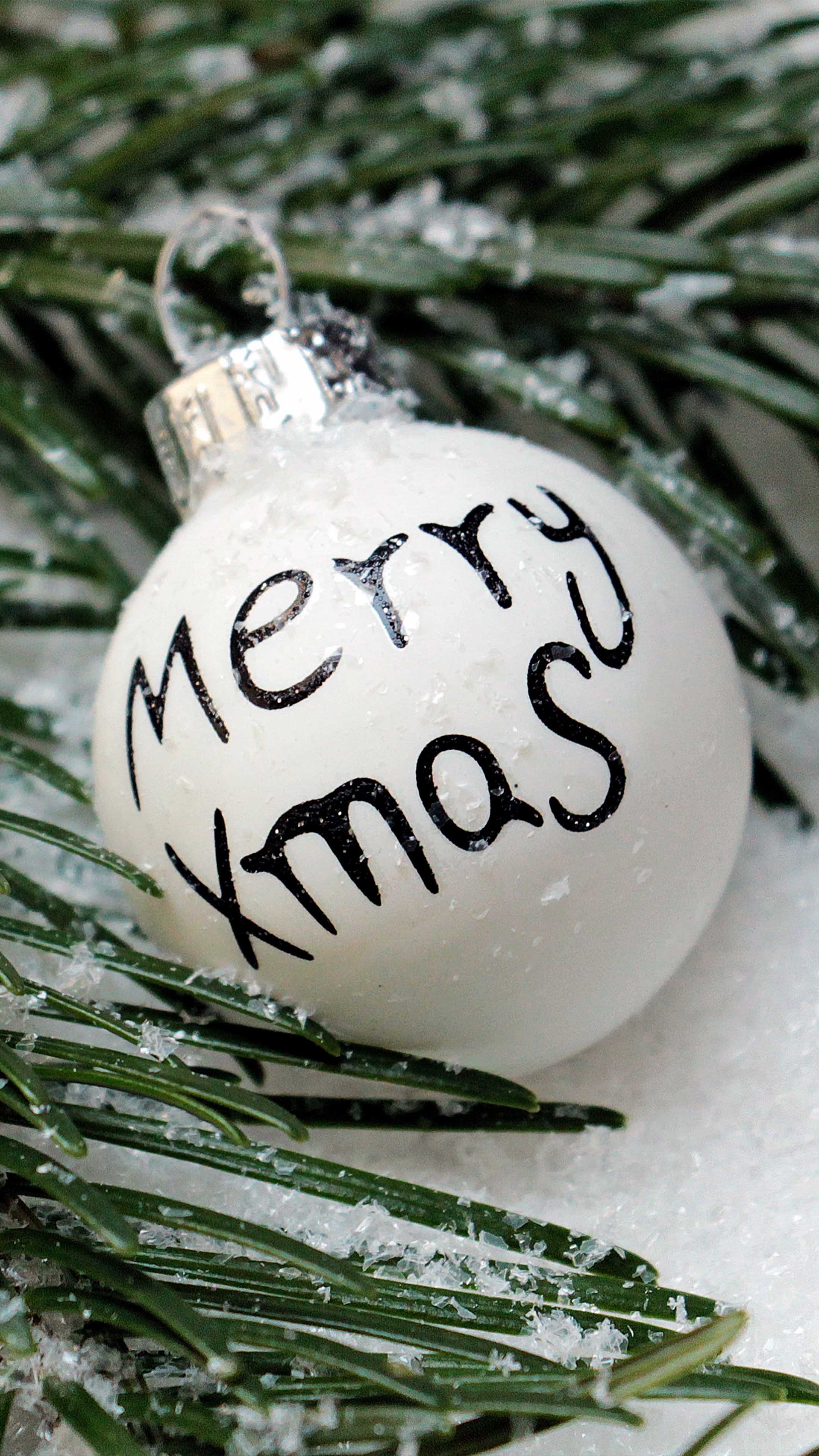 2160x3840 Merry Xmas Decorations Snow Branch 4K Ultra HD Mobile Wallpaper