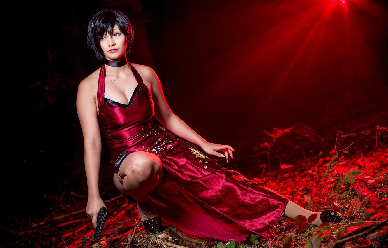 1332x850 Wallpaper red, pistol, game, dress, weapon, spy, Resident Evil, Umbrella, cosplay, brunette, asian, Biohazard, red dress, Ada Wong, Resident Evil oriental image for desktop, section игры