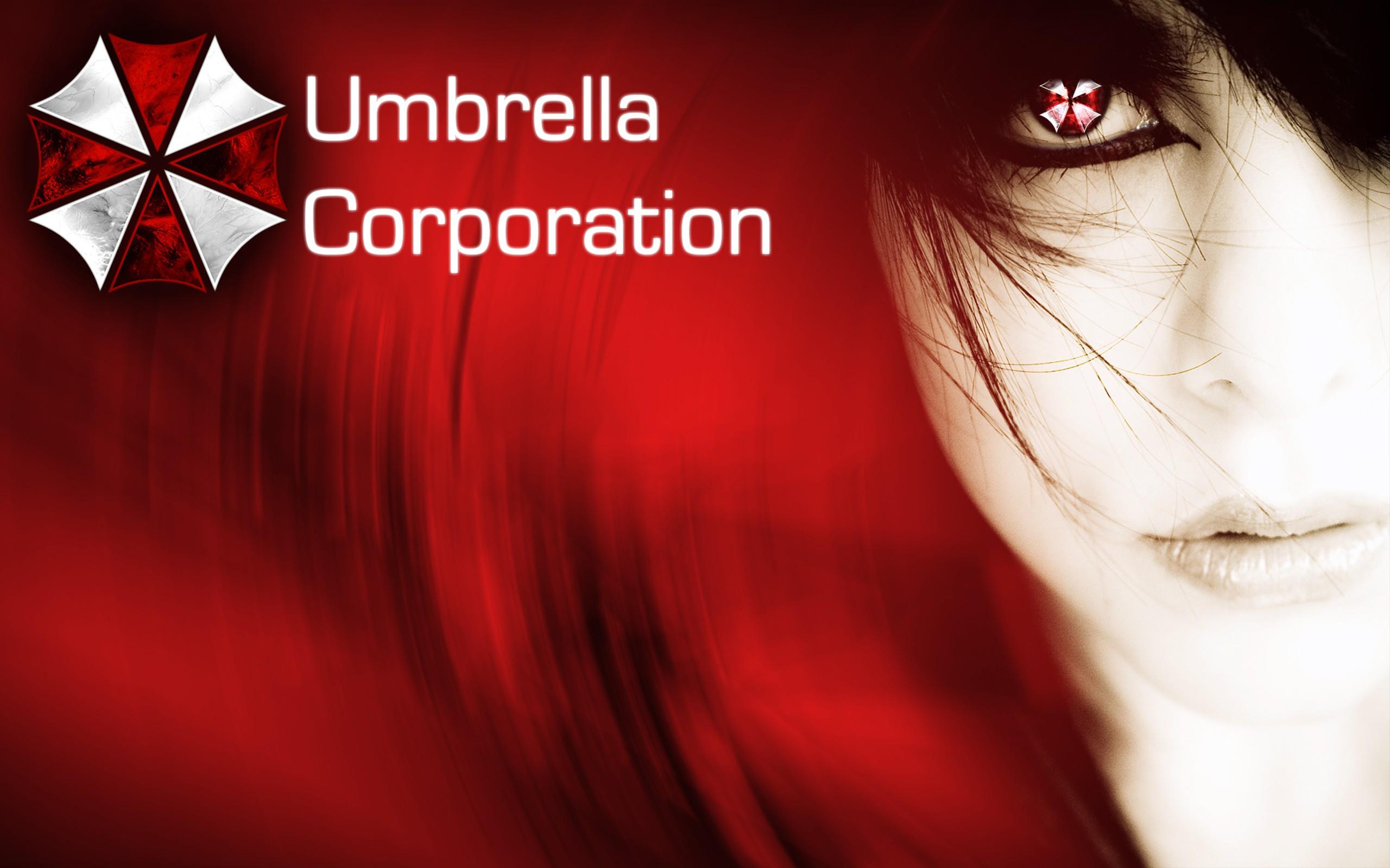 2560x1600 Umbrella Corporation Resident Evil Face Red Background Women Wallpaper:2560x1600