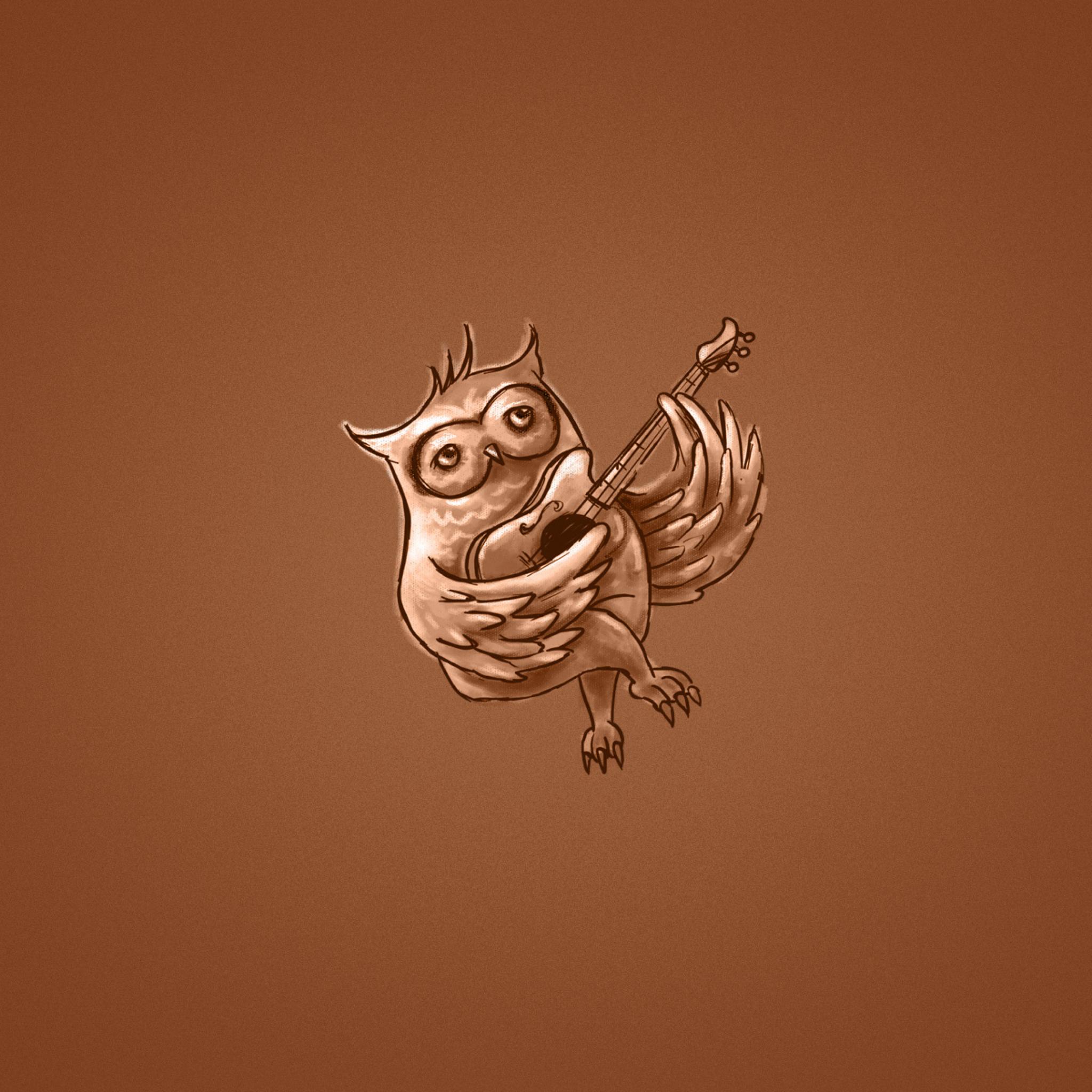 2048x2048 Funny Owl Playing Guitar Illustration Wallpaper for iPad 3