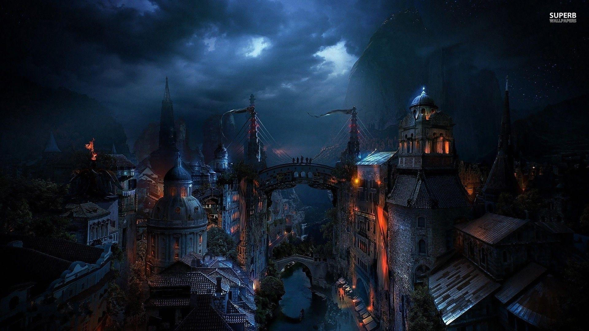 1920x1080 Dark city : Desktop and mobile wallpaper : Wallippo. Fantasy city, Dark city, City wallpaper